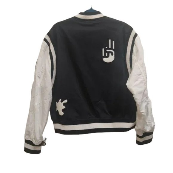 H&M Jacket Men's Size M Black White Bomber Baseball Pockets Snap - Picture 3 of 12